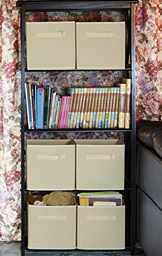 Simple Houseware Foldable Cube Storage Bins, 11-Inch Beige, 6-Pack Fabric Cubes Organizer for Closet or Shelves - color: Beige