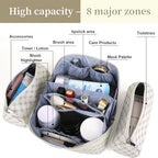 BOYATU Travel Makeup Bag Cosmetic Bags for Women: 3 Pcs Set Large Capacity Make up Bag with Handle - Vegan Leather Toiletry Bags with Compartments - Makeup Organizer for Travel Essentials(A-8-White) - color: A-8-White