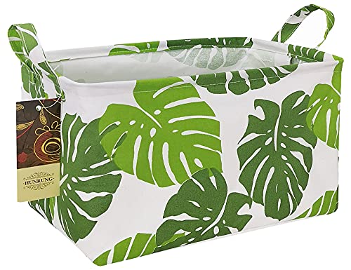 HUNRUNG Rectangle Canvas Storage Basket Foldable Waterproof Toy Organizer Bin with Handles Fabric Collapsible Storage Bins for Shelves Kids Room Playroom Nursery Clothes and Pet Supplies(Leaf) - color: Leaf