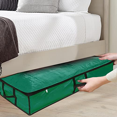 ProPik Wrapping Paper Storage Containers | Gift Wrap Organizer Under Bed 41”x14”x6” Fits 18-24 Rolls Fit Up to 40” Long Roll Wrap Storage Box Holder with Pockets for Ribbon Bows Etc (Green) - color: Green