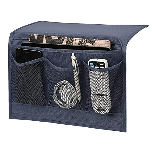 Surblue Bedside Caddy 4 Pockets Bedside Storage Organizer for TV Remote Control Phone Glasses Magazine (Navy) - color: Navy