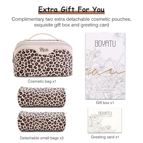 Travel Makeup Bags Organizer for Women: 3 Pcs Set Cosmetic Bag - Large Make up Bag with Compartments - Flat Open Waterproof Leather Toiletry Bags for Skincare, Brushes & Travel Essentials - Beige - color: 02-Beige