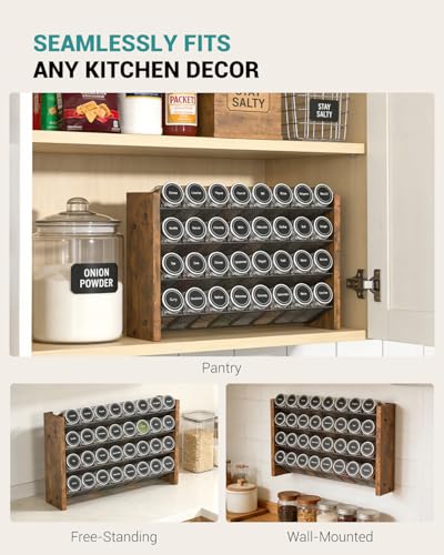 NESAPTO Spice Rack Organizer for Cabinet, Wooden 4 Tier Vertical Seasoning Organizers for Kitchen Pantry, Countertop/Wall Mount, Holds 32 Spice Jars (No Jars Included), 15.7" W × 9.4" H - size: Holds 32 Jars, 15.7"W × 9.4"H