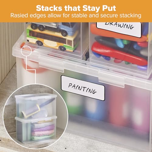 Bostitch Konnect Storage Containers with Lids, Office Organizer, Clear Plastic Box, Desk and Home Organizer, Labels, 4 Qt, 2 Pack