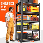 Garage Shelving Heavy Duty 5-Tier Storage Shelves, Adjustable Shelving Unit, Utility Garage Organizer Shelf for Basement, Pantry, Kitchen, Warehouse,Supermarket, 12" Dx28 Wx71.2 H, Black - size: 5-Wood-12"Dx28"Wx71.2"H