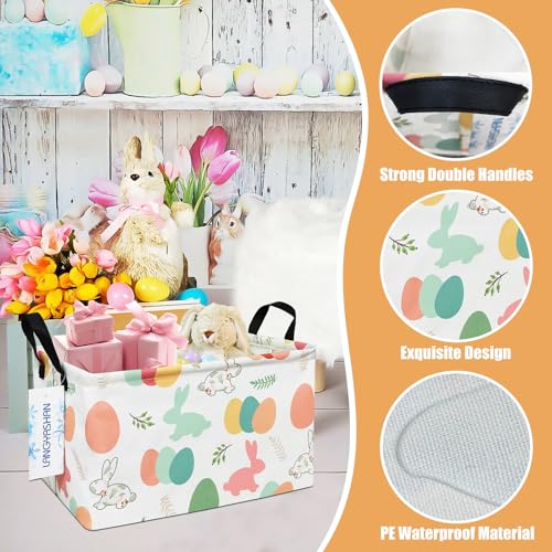 LANGYASHAN Rectangular Storage Bin Collapse Canvas Fabric Cartoon Storage Basket with Handles for Organizing Home Kitchen Boys and Girls Toys Office Closet Shelf Baskets (Rec Rabbit Easter Egg) - color: Rec Rabbit Easter Egg