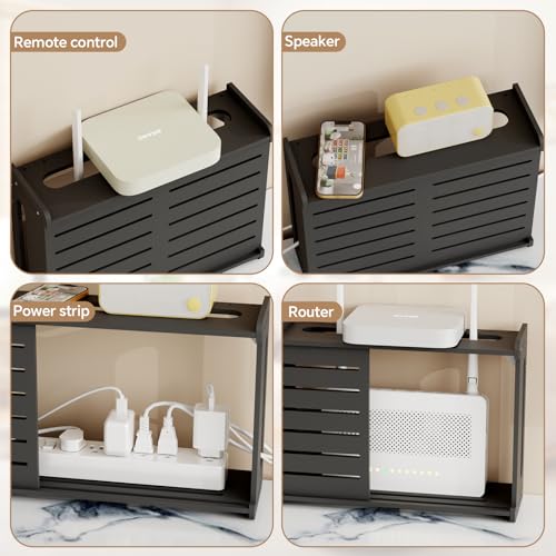 Wooden WiFi Router Storage Box Hider Shelf, Decorative Projector Box Hider Rack Countertop, for Cable, Modem, Internet, Router Power Cover Storage Organizer Cabinet Wall Mounted, Black - color: Black, size: Small