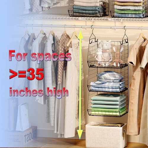 X-cosrack 3-Tier Hanging Storage Organizer for Closet, Laundry & Utility Room | Space Saving Shelves with 1.65" Hook & 5 S-Hooks | Hanging Wire Baskets (12.4" W x 8.8" H x 10.24-11.8" D) - color: Black, size: 3-Tier