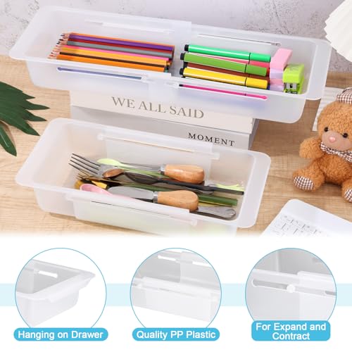 4 PCS Deep Drawer Organizer Bin Adjustable Sliding Drawer Organizers Clear Expandable Transparent Organizer Trays for Home Office Kitchen Makeup Storage Tools