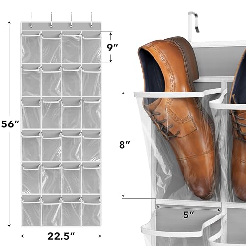 Simple Houseware 24 Pockets Large Clear Pockets Over The Door Hanging Shoe Organizer, Gray (56" x 22.5") - color: Gray, size: Extra Large Pockets
