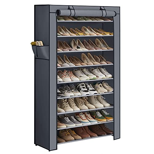 SONGMICS 10-Tier Shoe Rack, Shoe Storage Cabinet with Dustproof Cover, Free-Standing Shoe Storage Organizer for Closet, Entryway, Hold 40-50 Pairs of Shoes, for Sneakers, High Heels, Gray URXJ36G - color: Grey, size: 10 Tiers (33.1"W)