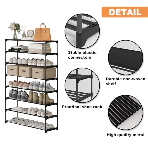 Calmootey 8-Tier Shoe Rack, Tall Large Capacity 40 Pairs Shoes Storage Organizer, Stackable Wide Shoe Shelf for Entryway, Hallway, Black - size: 8-Tier