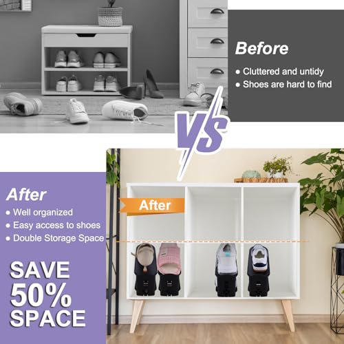 HOMOKUS 20 Pack Shoe Slots Organizer,3-Level Flexible Adjustable Shoe Stackers,Slip-on Shoe Rack,Double Layer Shoe Tray Organizer Holder with 3 Different Height,Space-Saving Shoe Holders (Black) - color: Black
