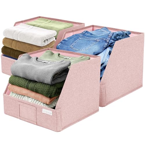 VIVIDECOR Open Front Trapezoid Closet Bins 12x12x10 – Easy Access Shelf Organizer for Clothes, Sweaters, Nursery Storage – Pink, 3 Pack - color: Pink
