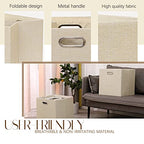 Cube Storage Bins 13×13 Inch Linen Foldable Box with Handles, Collapsible Organization Basket Set of 4 Large Capacity Drawer for Closet Shelf Cabinet Bookcase Bedroom, Beige - color: Beige