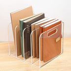 4 Vertical Compartments Clear Acrylic Magazine & File Holder – Multipurpose Desk Organizer for Office, Tablets, Magazines, Books – Documents/Home/Classroom Rack - size: A4, 4 Sections