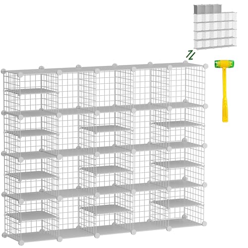 Wire Cube Storage Organizer, 20 Cubes Converted into 23 Cubes, Sturdy Metal Grids Storage Shelf Closet Shelving Units and Storage, Shelves for Bedroom LIvingroom Office - color: White, size: 20 cubes