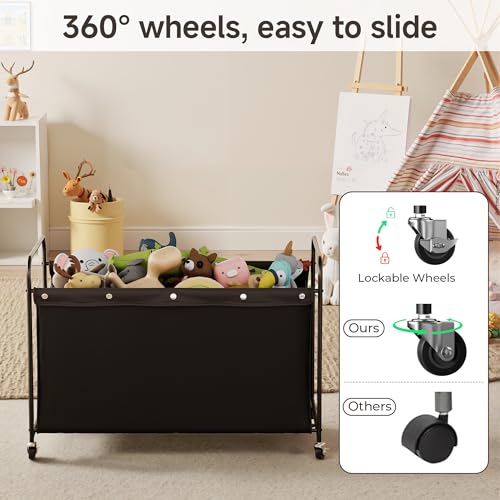 StorageWorks Toy Box with Wheels for Kids, 200L Extra Large Toy Storage Chest and Organizer, 27.5" Metal Toybox with 360° Swivel Wheels for Bedroom, Kids Room, Stuffed Animal Storage, Black - color: Black, size: 38"Lx20¾"Wx27½"H