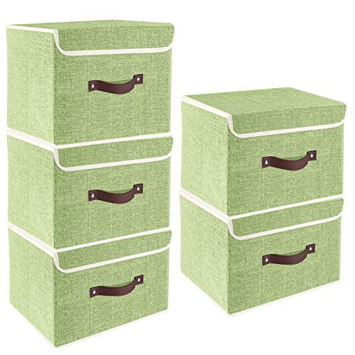 TYEERS Foldable Storage Boxes with Lids 5 Pack Fabric Storage Bins with Lids, Closet Organizers for Clothes Storage, Room Organization, Office Storage, Toys - Green - color: Green, size: 5-pcs 14.9x9.8x9.8 in