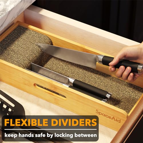 SpaceAid Knife Drawer Organizer Bamboo Insert Dock, Kitchen Steak Knives Holder Organizers Block for Drawer in Storage Organization (Small) - size: Natural, Small