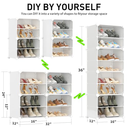 Shoe Storage,8 Tier Shoe Rack Organizer for Closet Shoe Cabinet with Door Shoe Shelves for Closet,Entryway,Hallway,Bedroom - color: Transparent Door-white, size: 8 Tier