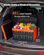 VEVOR Plastic Collapsible Storage Bins with Lids, 45L 3Packs, Stackable Folding Storage Crates with Handles, Holds 44 lbs Per Bin, Heavy Duty Containers, Space-Saving Baskets, for Home Organizing - size: 45L-Orange-3PC