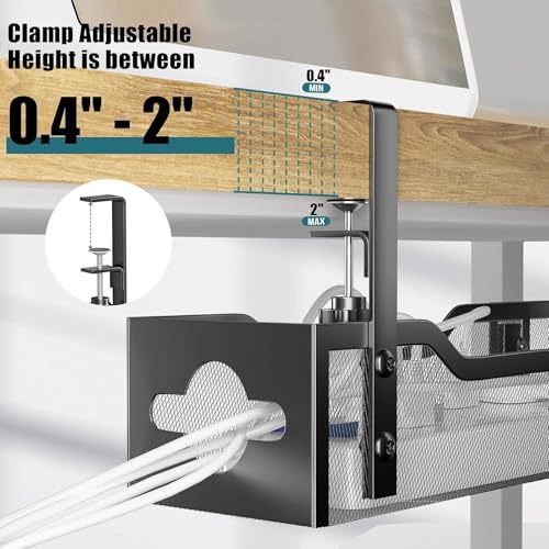 Under Desk Cable Management Tray 32'', Cable Management Under Desk No Drill, Cable Organizer with Clamp for Wire Management, Cord Organizer for Office, Home - No Damage to Table (Black) - color: Black, size: 32"