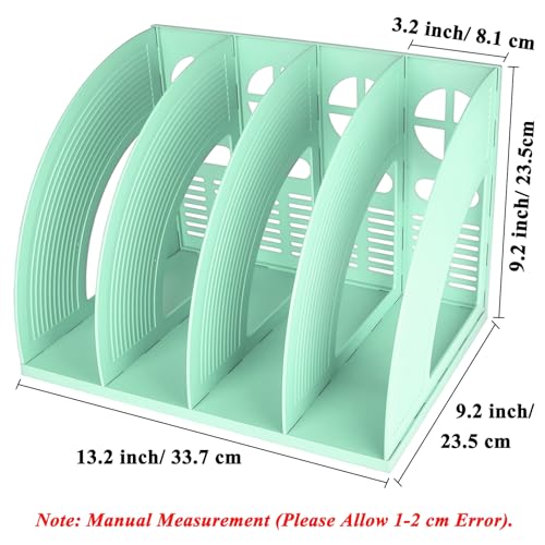 SAYEEC Sturdy Magazine Holder 4 Compartments Plastic Desktop File Organizer File Dividers Office Organizer Storage Document Magaizne Rack Display Box (Green) - color: Green-4 Sections