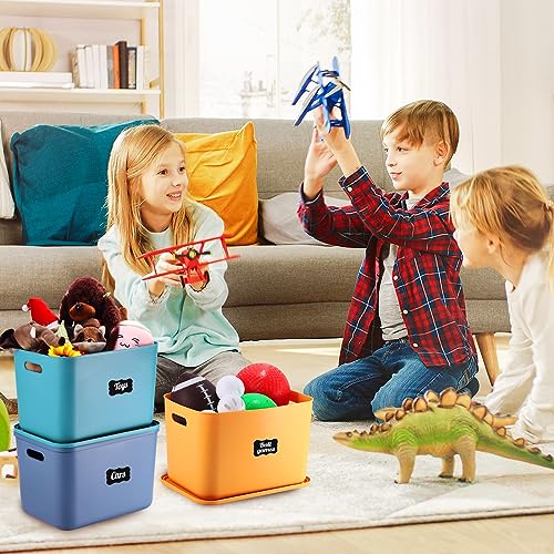 Tanlade 8 Pcs Plastic Storage Bins Stackable Baskets with Lid and Handle Colorful Desktop Storage Box Cubby Containers for Shelf Bedroom Office, Include 1 Erasable Marker, 16 Stickers (14 x 10 x 9 In) - size: 14 x 10 x 9 in