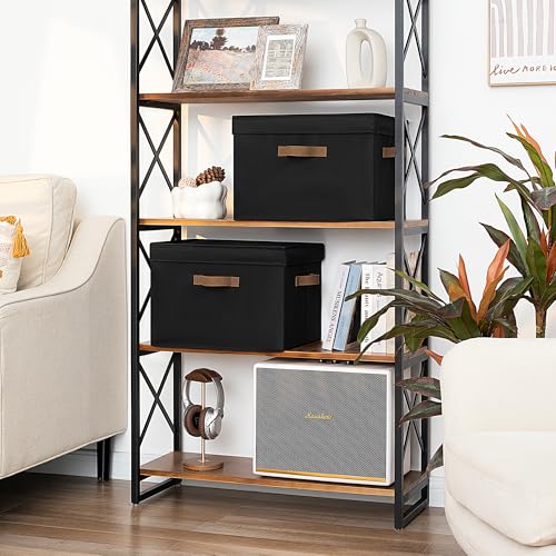 StorageWorks Fabric Storage Bins with Lid, Decorative Storage Boxes for Shelves, Stackable Closet Organizer Basket with Handles, Jumbo, Black, 2-Pack - color: Black, size: Jumbo