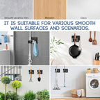 Mop Broom Holder Wall Mount, Stainless Steel, Rust Resistant, Heavy Duty, No Drill,Self-adhesive Broom Holder Wall Mount with Hooks 4Pcs for Bathroom, Kitchen, Garage, Black