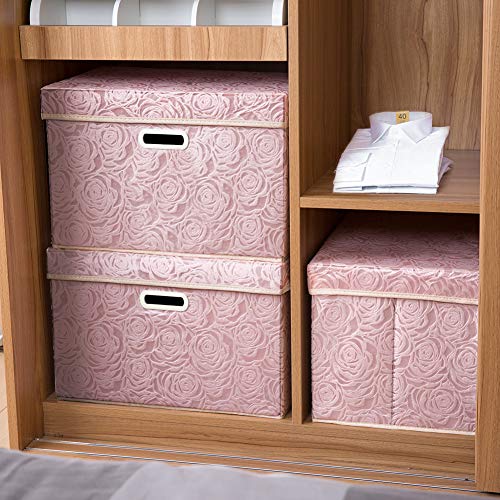 PRANDOM Larger Collapsible Storage Bin with Lid [1-Pack] Fabric Decorative Storage Box Cube Organizer Container Baskes with Handles Divider for Bedroom Closet Living Room Pink 17.7x11.8x11.8 Inch - color: Pink, size: Large(1-Pack)