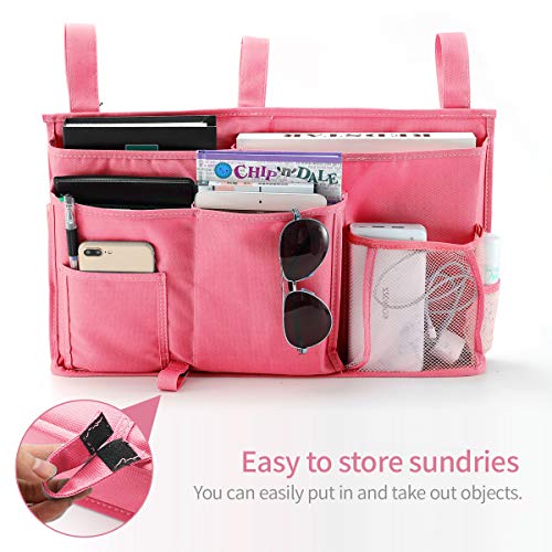 Bseash Bunk Bed Organizer, Bedside Caddy Hanging Bed Organizer Storage Bag 8 Pockets, for College Dorm Rooms Bed, Hospital Bed, Baby Bed Rails, 600D Oxford Cloth (Pink) - color: Pink, size: Large