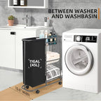 Rolling Laundry Cart with Wheels: 3-Tier Laundry Caddy Between Washer and Dryer - Heavy Duty Wrapping Paper Cart with 45L Bag for Narrow Space Laundry Room Bathroom Bedroom Black - color: Black