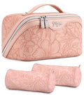 BOYATU Travel Makeup Bags Cosmetic Organizer Bag: 3-Set Large Capacity Make up Bag - PU Leather Toiletry Bags for Women - Wide Open Portable Pouch with Divider & Handle (01-Z-Pink) - color: 01-Z-Pink