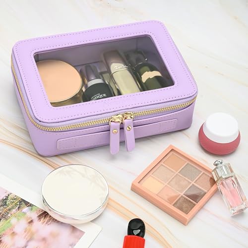 Aveniee Clear Makeup Bag Organizer, Travel Toiletry Bag Cosmetic Case for Women, Make Up Skincare Pouch Car Organizer Bag with Zippers for Essentials,Lilac,Medium Classic - color: Lilac, style: Classic