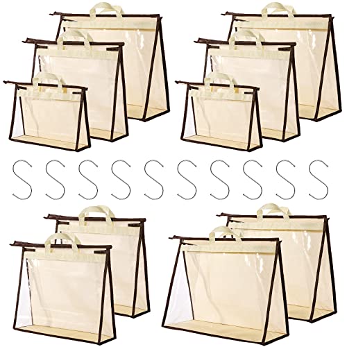 CINPIUK 10 Set Handbag Storage Organizer Dust Bags for Purses Handbags Closet, Clear Purse Protector Storage Bag Dust Cover for Bags, Closet Organizer for Handbags with Hooks - color: Beige, size: 3 Sizes-10PCS