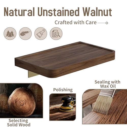 Danpoo 8 Inch Solid Wood Wall Shelf for Storage, Wall Mounted Rustic Walnut Wood Shelves for Bathroom, Living Room, Bedroom and Kitchen - color: Gold, size: 8 inch