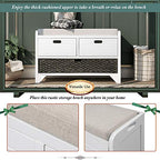 Solid Acacia Wood Entryway Bench - Fully Assembled Storage Bench with 2 Drawers, Rattan Basket & Cushion, No Assembly Required (White) - color: White