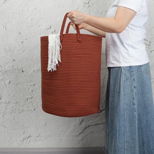 Woven Cotton Rope Laundry basket-15”X20” Laundry Hamper-Rope Storage Basket for Dirty Clothes, Toys and Blankets Perfect for Bathroom, Baby nursery and Living Room Storage (rustic) - color: rustic, size: regular