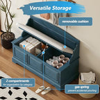 Knocbel Rustic Entry Storage Bench with Hidden Compartments and Removable Cushion, Wooden Entryway Hallway Foyer Shoe Bench Bedroom End of Bed Bench (Antique Navy and Beige) - color: Antique Navy and Beige