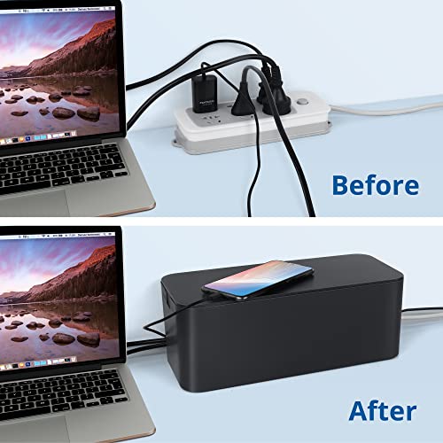 ZhiYo Cable Management Box Black, 2Pack Cord Organizer Box - Extra Large and Medium Size, Cord Hider Box to Conceal Power Strips on Desk or Floor, Made from Electrically Safe ABS Material - color: Black, size: XL + M