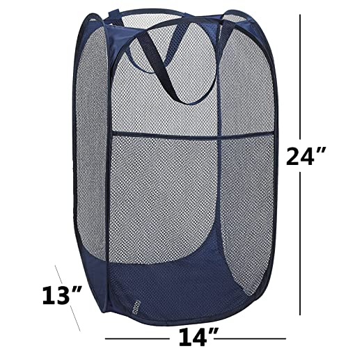 2 Laundry Baskets, pop-up Laundry Baskets, Foldable mesh Laundry Baskets (Each with 2 Reinforced Handles, Blue - color: 2 blue
