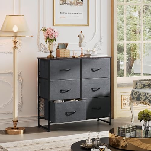 WLIVE Dresser for Bedroom with 6 Drawers, Closet Dresser with Fabric Bins, Chest of Drawers for Closet, Living Room, Hallway, Dark Grey - color: A-dark Grey