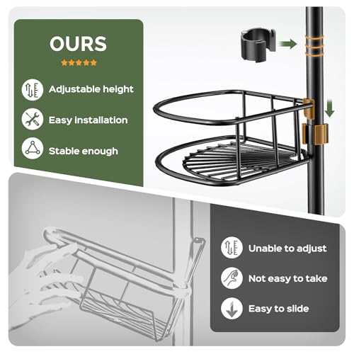 HAMITOR Corner Shower Caddy Tension Pole: 4-Tier Rust-Resistant Adjustable Bathroom Organizer Shelves - 47-121 Inch No-Drill Quick Installation - Space-Saving Storage for Renters Families - Black - color: black