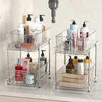 HIHEGD 2 Tier Bathroom Storage With Dividers, Clear Under Sink Pull Out Organizer for Kitchen Pantry, Medicine Cabinet - color: C-Clear-1Pc