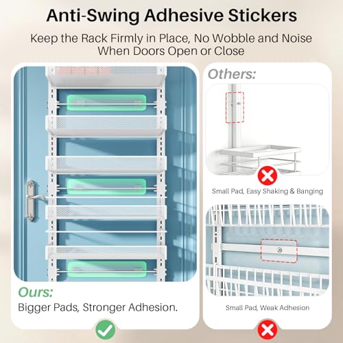 SNTD 8 Tiers Over the Door Organizer - Height Adjustable Pantry Organizers and Storage with Dense Mesh Baskets, Anti-Swing Hanging Door Spice Rack for Kitchen Bathroom (White, 17" W x 6" D x 69" H) - color: White, size: 17"W x 6"D x 69"H