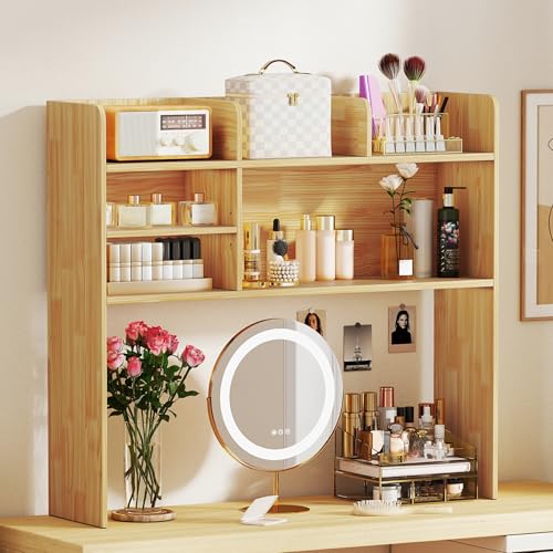 Tangkula Desktop Bookshelf for Computer Up to 32”, 37” Countertop Storage Hutch with 6 Storage Shelves, 3-Tier Desktop Organizer Display Rack, Wooden Desk Hutch for Dorm Home Office (Burlywood) - color: Burlywood, size: 6 Shelves