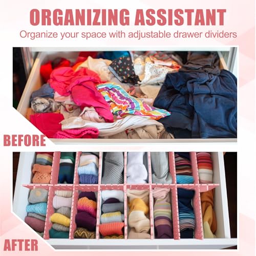 Blosssound 15 Pcs 5.12 Tall Drawer Divider Adjustable Drawer Organizer DIY Ultra Deep Storage Organizer Separator with Fixed Buckle for Underwear Socks Dormitory Office Kitchen Bedroom(Pink) - color: Pink