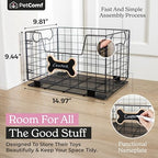 Metal Dog Toy Basket for Dogs and Cats (15” x 10” x 9”) - Heavy-Duty Storage Bin Holds Pet Chew Toys, Bones, Ropes, Blankets, Towels, Treats - Large Dog Toy Box for Living Room Area Organization
